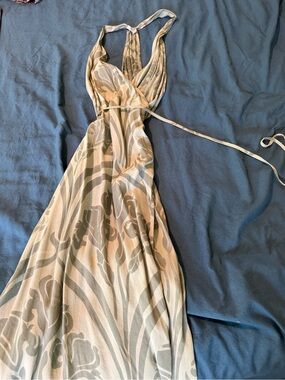 Indah Silky Cover-up Resort Maxi Dress in Olive Abstract Print